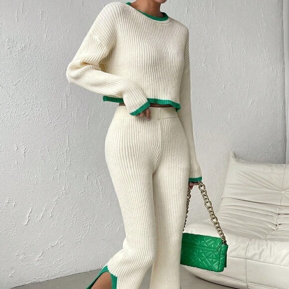 Beige Casual Womens Star Pattern Sweater & Knit Pants - Picture 4 of 5